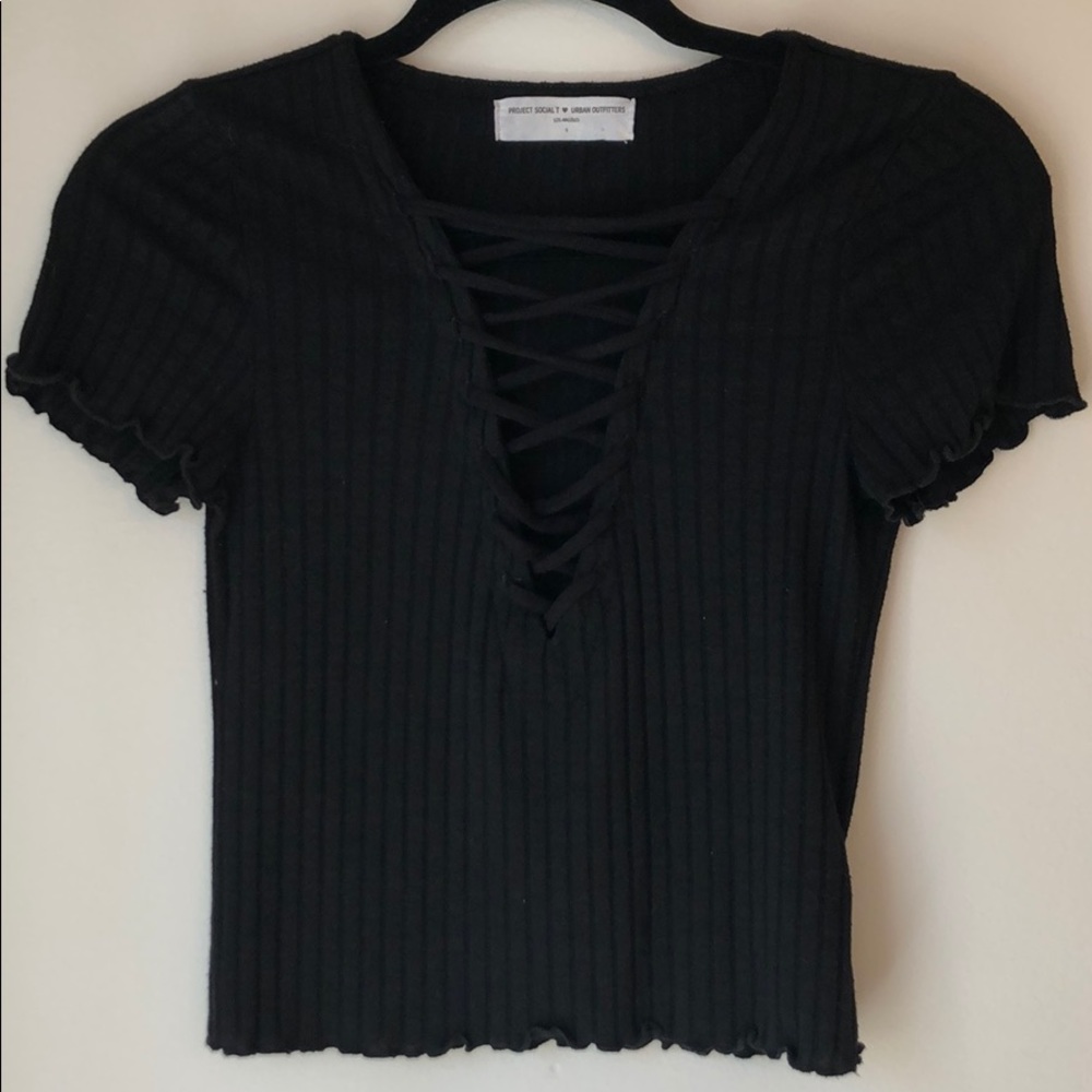 Urban Outfitters Lace Up Ribbed Crop Top